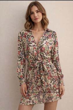 Bailey/44 Butterfly Print Long Sleeve Tie-Front Mini Shirt Dress